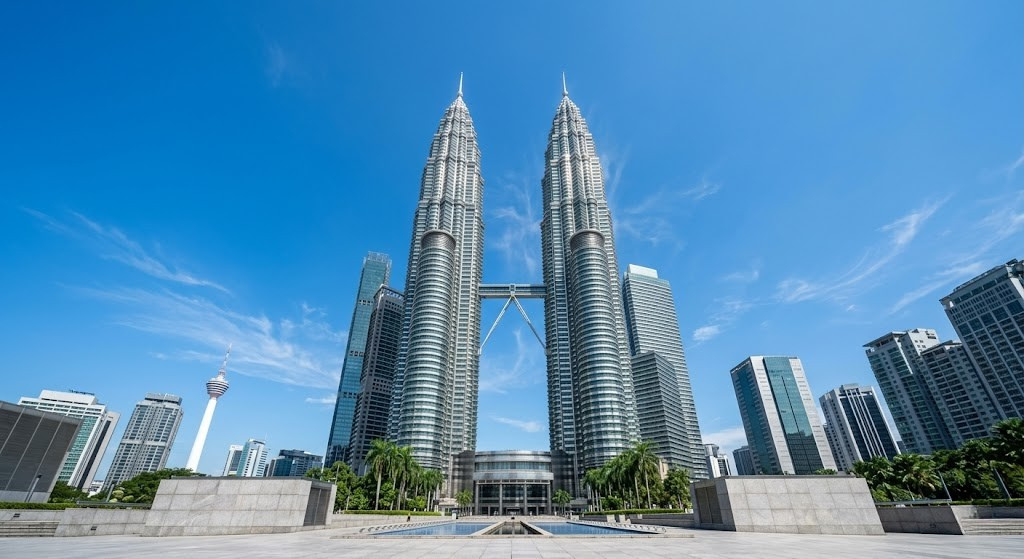 Bright sunny afternoon in Kuala Lumpur, representing the intense heat and humidity of Malaysia.