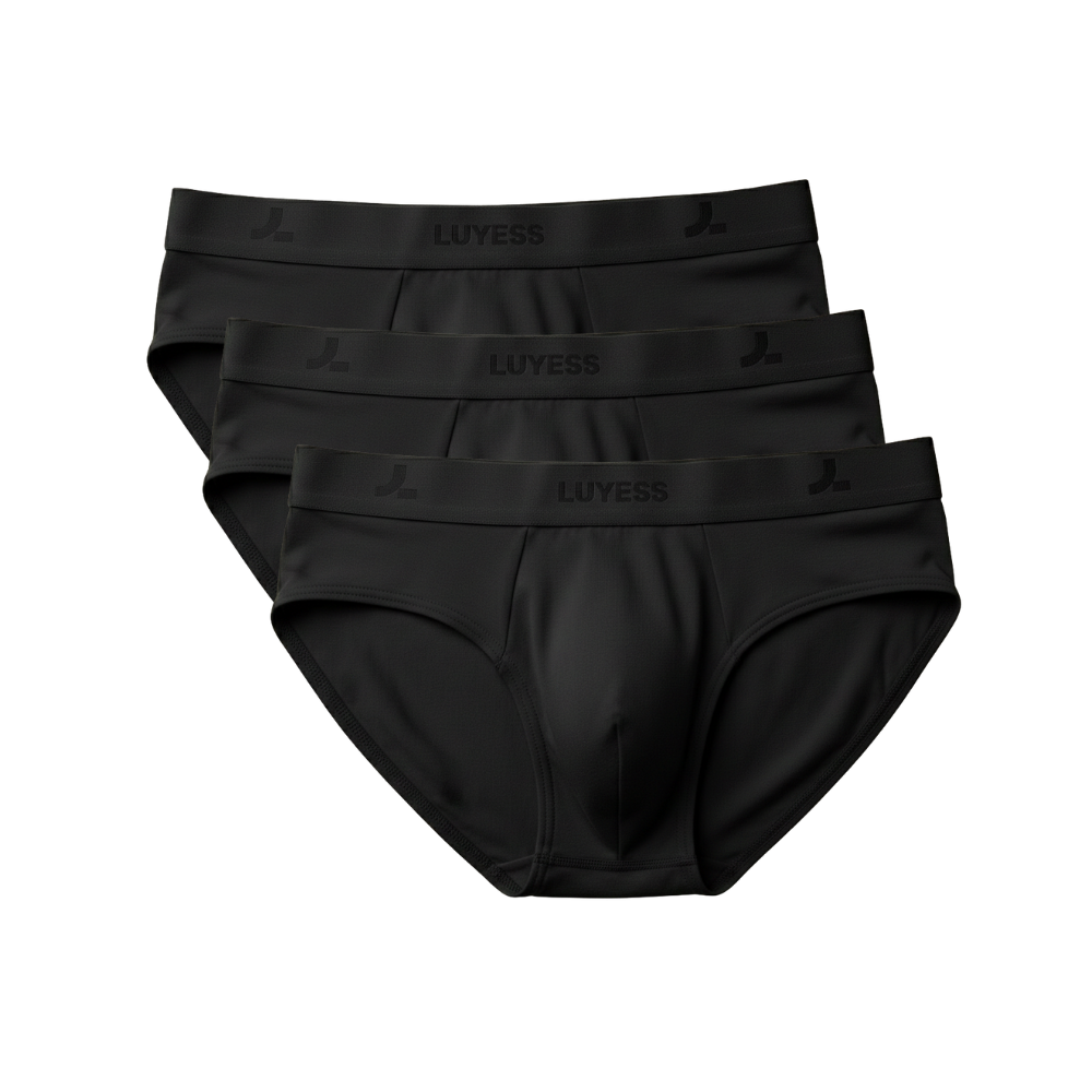 The LUYESS 3-Day Rotation set featuring a mix of black briefs underwear for tropical comfort