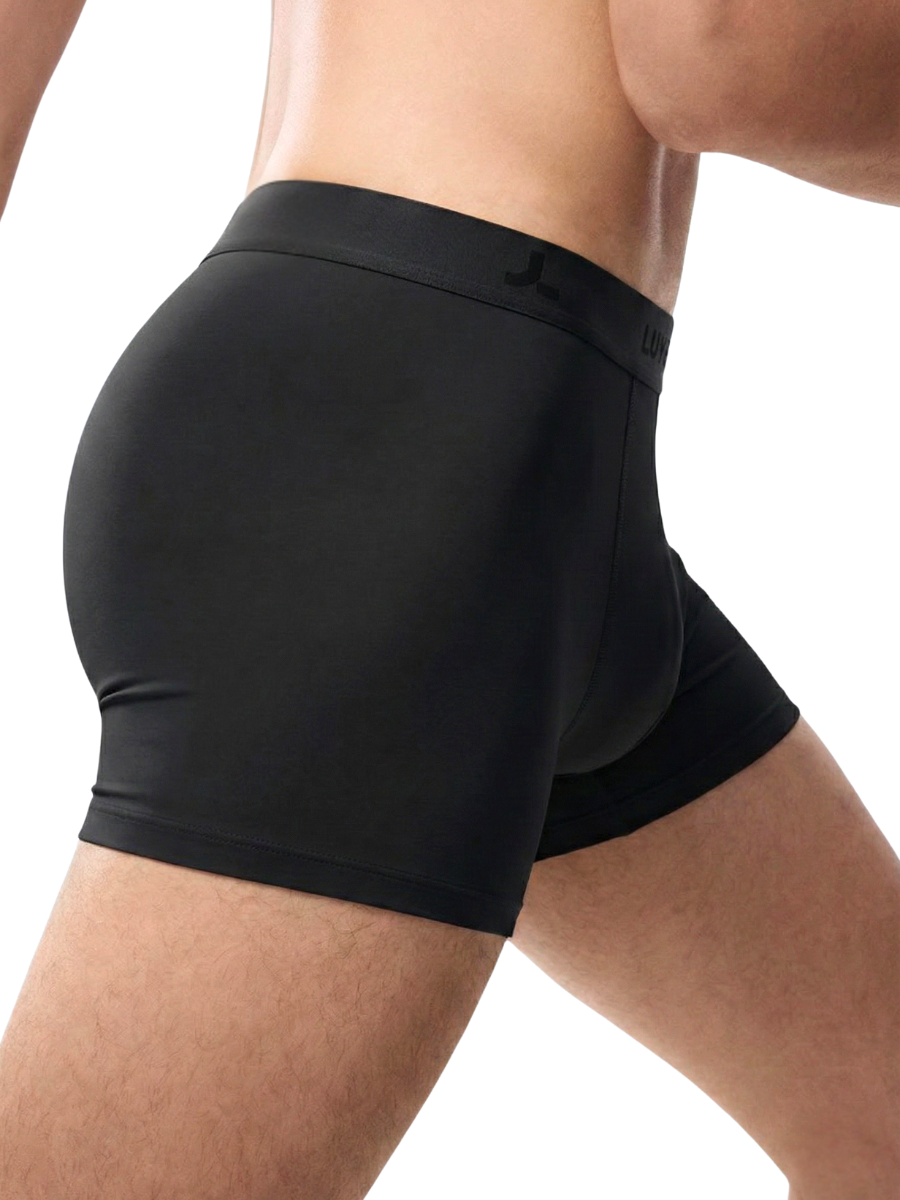 Detail shot of LUYESS boxer trunk underwear with One-Piece Precision cut designed to prevent wedgies and bunching